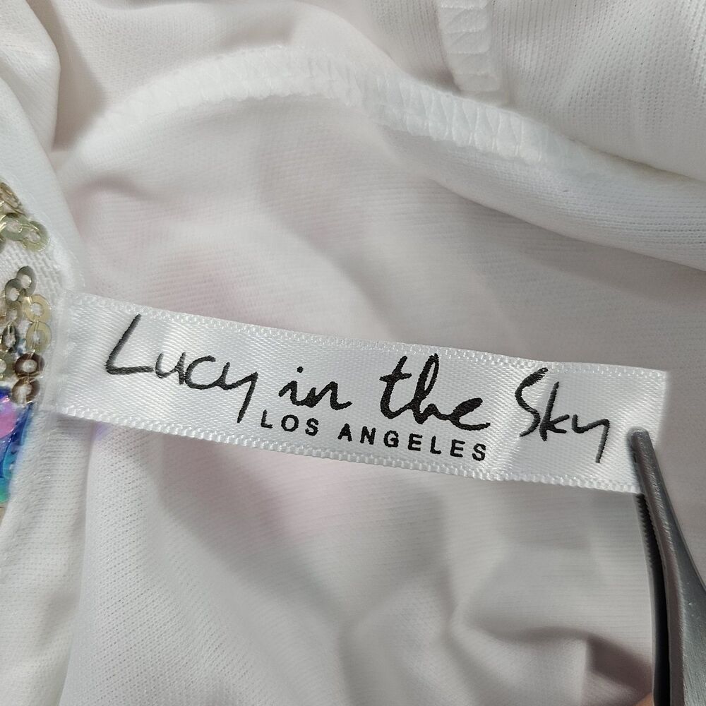 Lucy In The Sky Small Mesh Multi Sequin Floral Mini Dress Festival Y2K Disco S - Picture 3 of 6